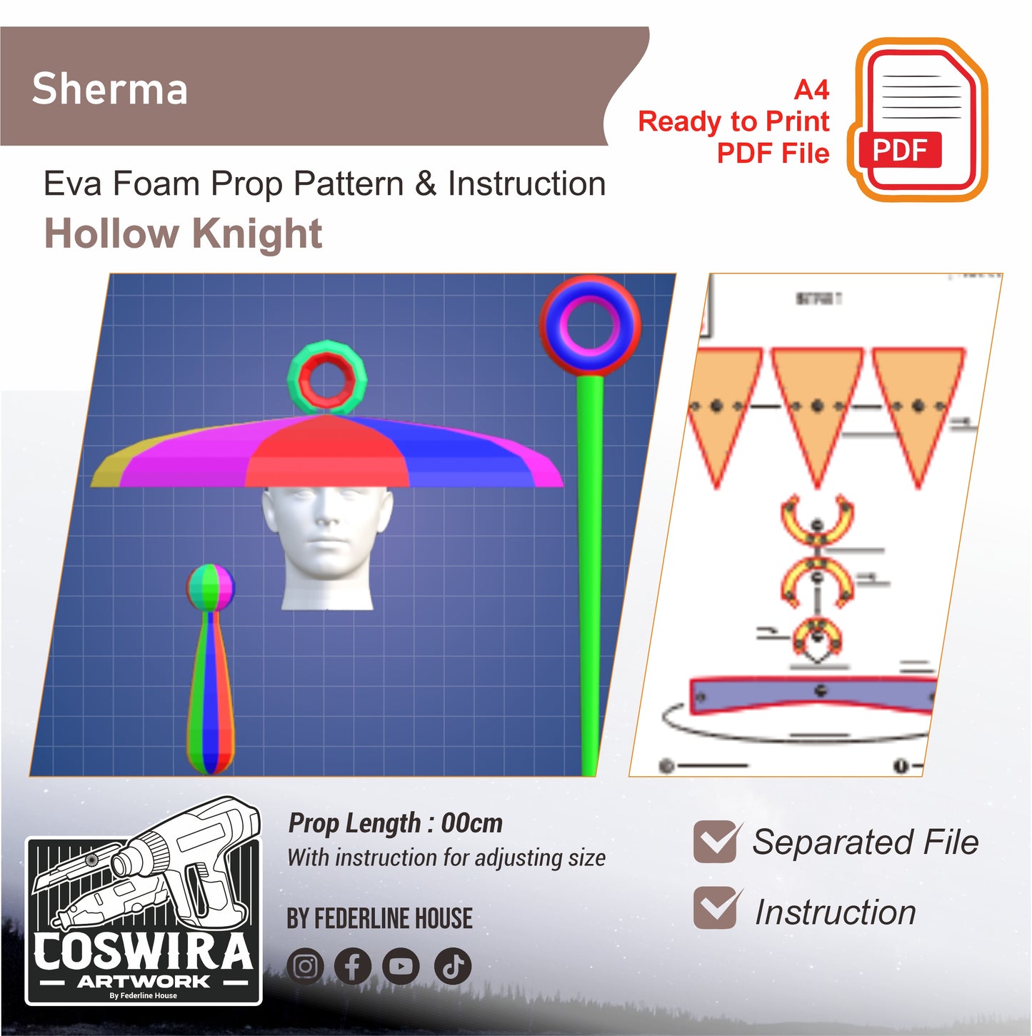 Sherma Prop Pattern Template – EVA Foam Pattern for Cosplay & DIY Builds Inspired by Hollow Knight