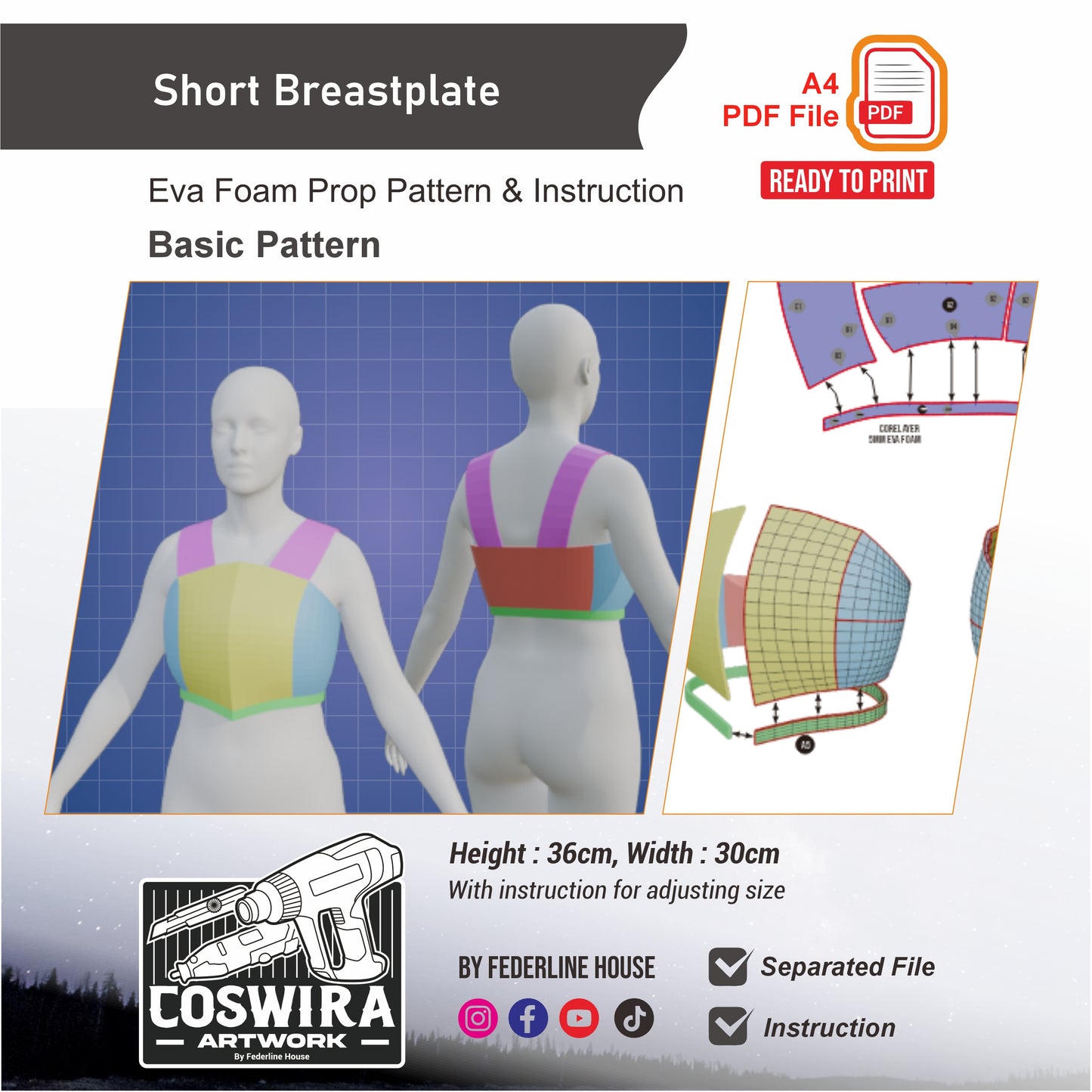 Short Breastplate Prop Pattern Template – EVA Foam Pattern for Cosplay and DIY Builds Inspired by Fantasy Armor