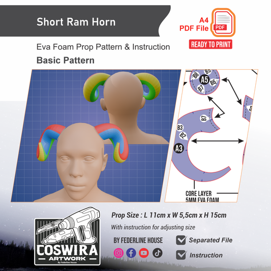 Short Ram Horn Prop Pattern Template – EVA Foam Pattern for Cosplay and DIY Builds Inspired by Fantasy Creature Style