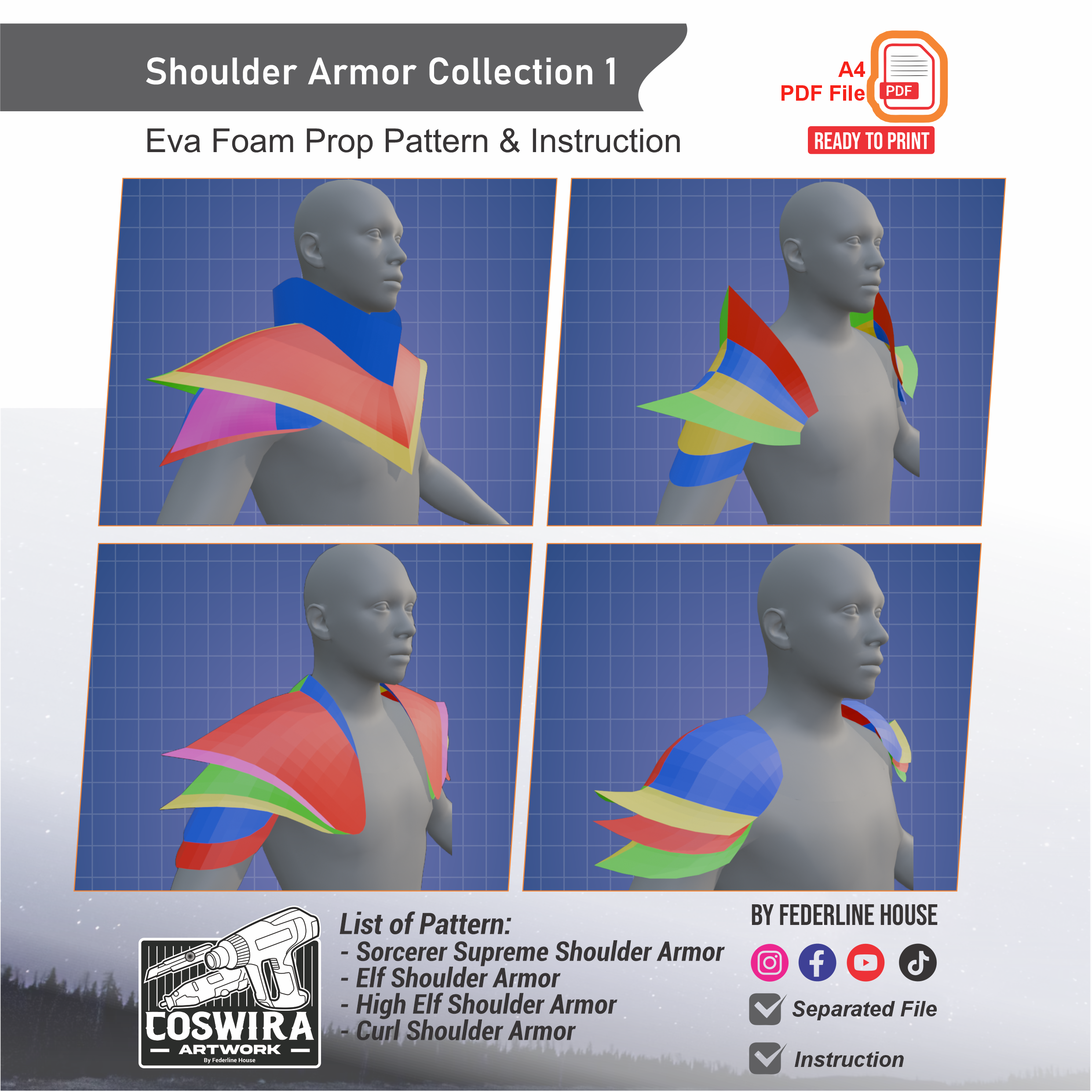 Shoulder Armor Collection 1 – EVA Foam Basic Pattern Bundle for Cospla ...