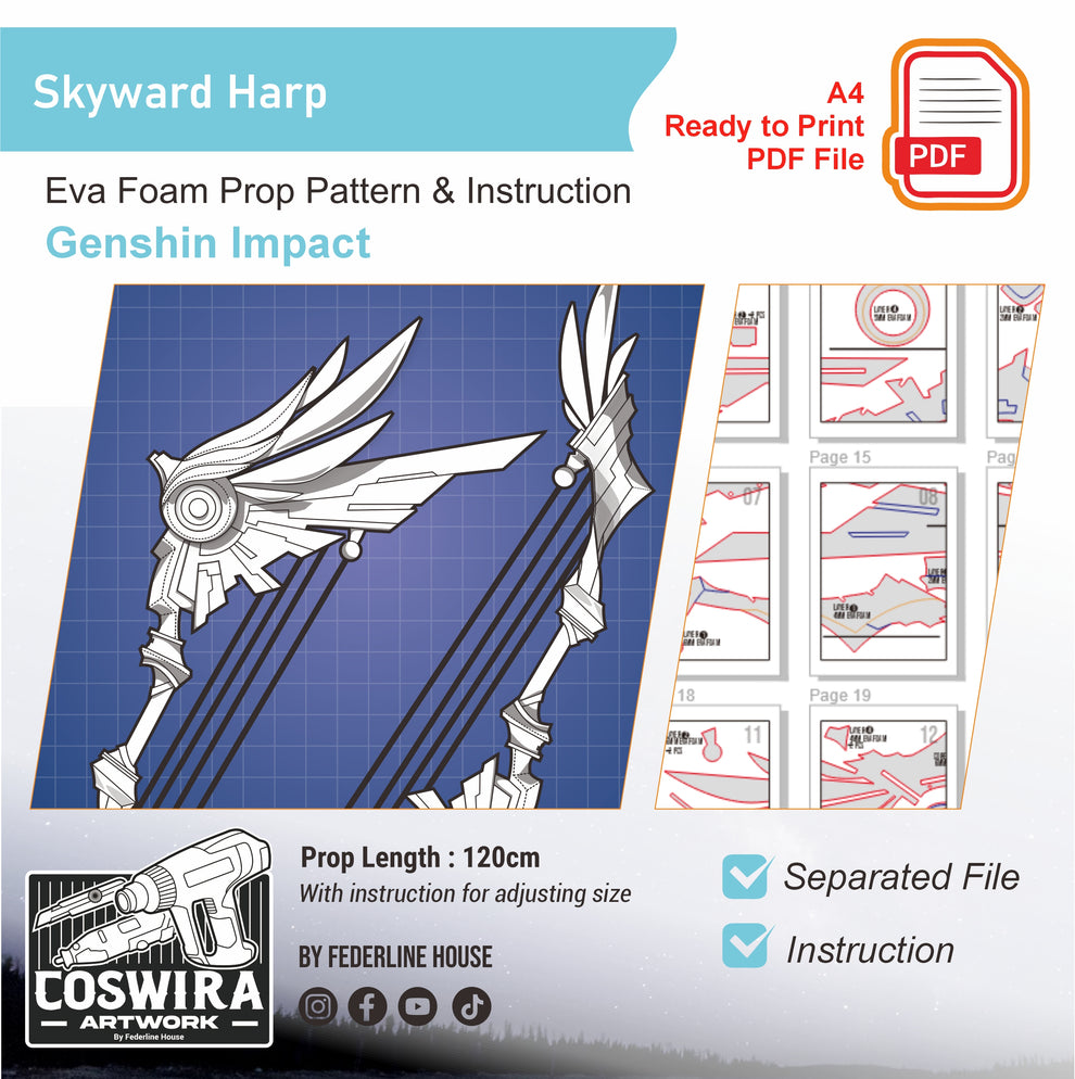 Skyward Harp Prop Pattern Template – EVA Foam Pattern for Cosplay & DI ...
