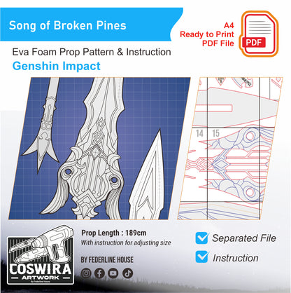 Song of Broken Pines Prop Pattern Template – EVA Foam Pattern for Cosplay & DIY Builds Inspired by Genshin Impact