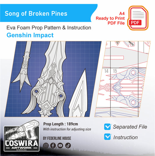 Song of Broken Pines Prop Pattern Template – EVA Foam Pattern for Cosplay & DIY Builds Inspired by Genshin Impact