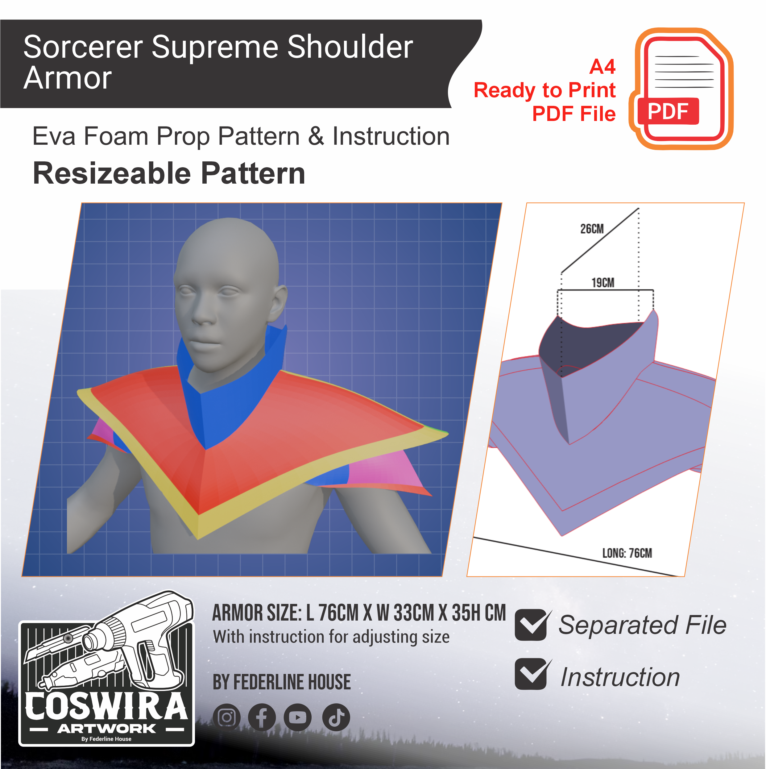 Sorcerer Supreme Shoulder Armor Basic Pattern Template – EVA Foam Patt ...