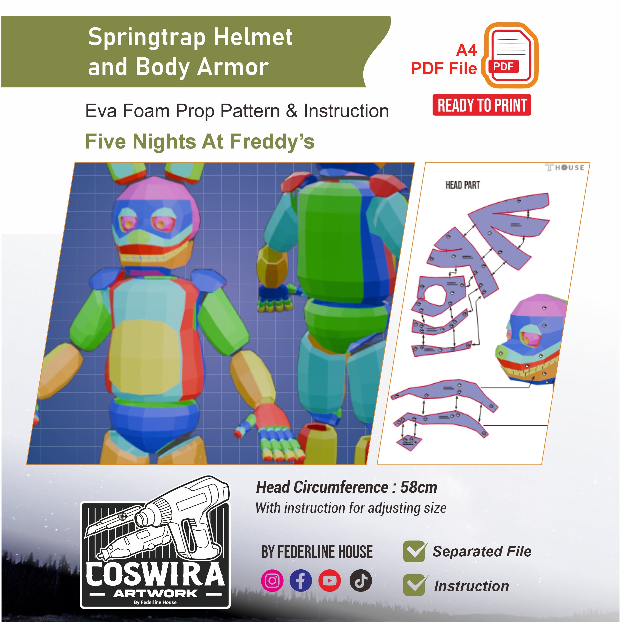 Springtrap Fullset Helmet and Body Armor Prop Pattern Template – EVA F ...