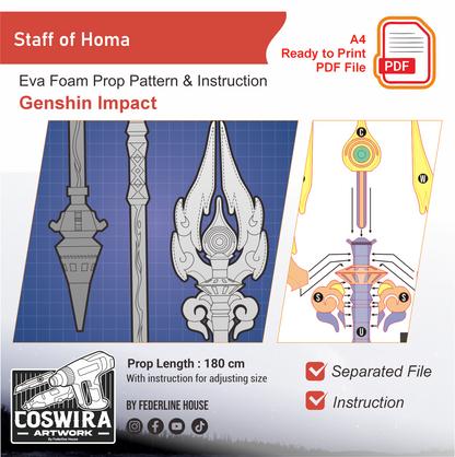 Staff of Homa Prop Pattern Template – EVA Foam Pattern for Cosplay & DIY Builds Inspired by Genshin Impact