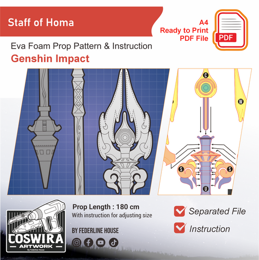Staff of Homa Prop Pattern Template – EVA Foam Pattern for Cosplay & DIY Builds Inspired by Genshin Impact