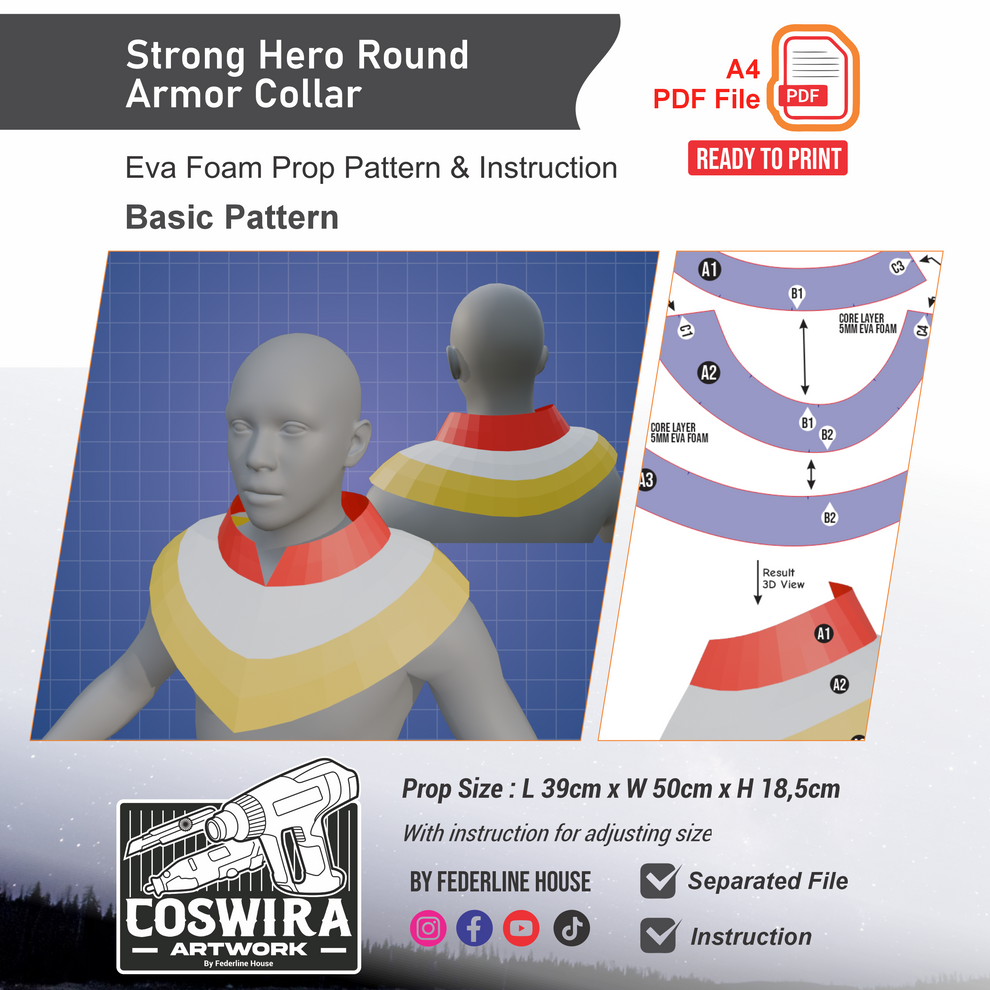Strong Hero Round Armor Collar Prop Pattern Template – Basic EVA Foam ...