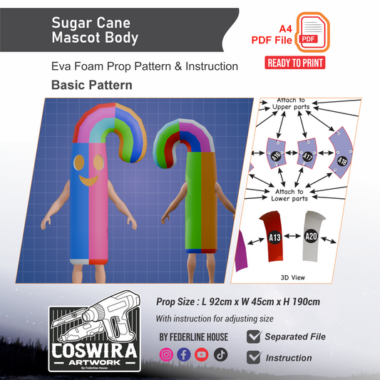 Sugar Cane Mascot Body Prop Pattern Template – EVA Foam Pattern for Cosplay and DIY Builds Inspired by Mascot Character Design