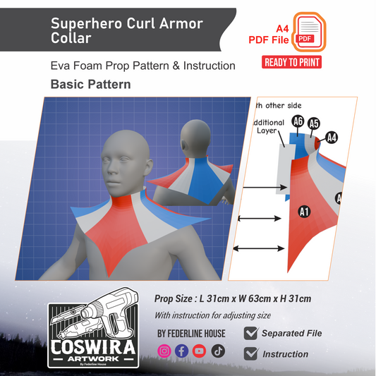 Superhero Curl Armor Collar Prop Pattern Template – Basic EVA Foam Pattern for Cosplay and DIY