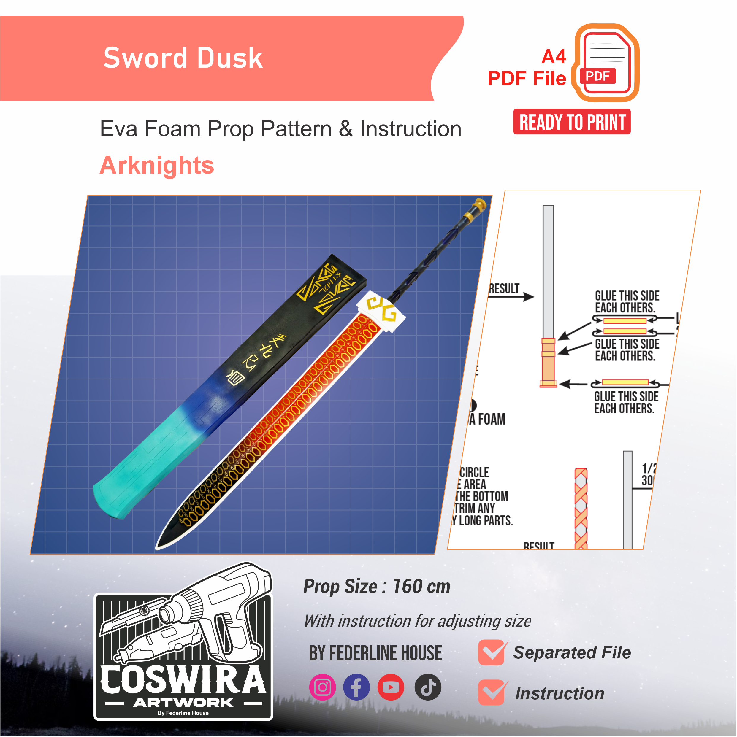 Sword Dusk EVA Foam Pattern PDF – Arknights Inspired Cosplay Weapon Te ...