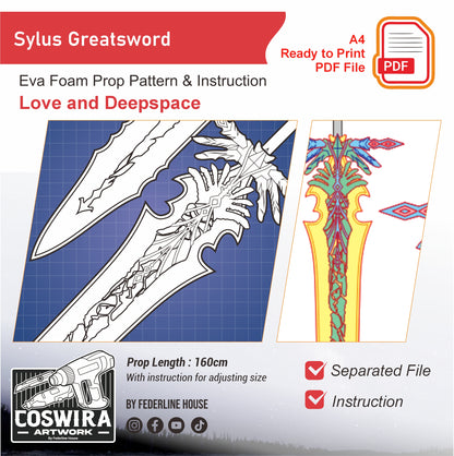 Sylus Greatsword Prop Pattern Template – EVA Foam Pattern for Cosplay & DIY Builds Inspired by Love and Deepspace