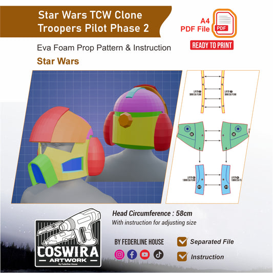 Clone Trooper Pilot Phase 2 Helmet Prop Pattern Template – EVA Foam Pattern for Cosplay and DIY Builds Inspired by Star Wars TCW