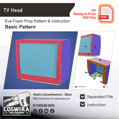 TV Head Basic Pattern Template – EVA Foam Pattern for Cosplay & DIY Builds