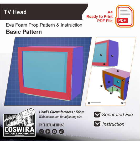 TV Head Basic Pattern Template – EVA Foam Pattern for Cosplay & DIY Builds