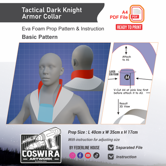 Tactical Dark Knight Armor Collar Prop Pattern Template – Basic EVA Foam Pattern for Cosplay and DIY Builds