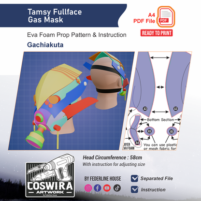 Tamsy Full Face Gas Mask Prop Pattern Template – EVA Foam Pattern for Cosplay and DIY Builds Inspired by Tactical Style