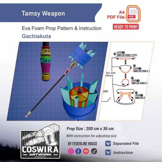Tamsy Weapon Prop Pattern Template – EVA Foam Pattern for Cosplay and DIY Builds Inspired by Fantasy Weapon Design