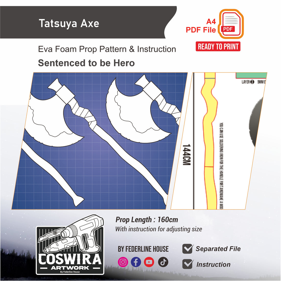 Tatsuya Axe Prop Pattern Template – EVA Foam Pattern for Cosplay and D ...