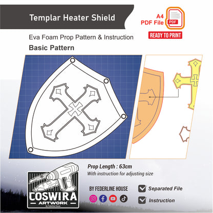 Templar Heater Shield Basic Pattern Template – EVA Foam Cosplay Shield Printable PDF