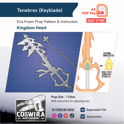 Tenebrex Keyblade Prop Pattern Template – EVA Foam Pattern for Cosplay & DIY Builds Inspired by Kingdom Hearts
