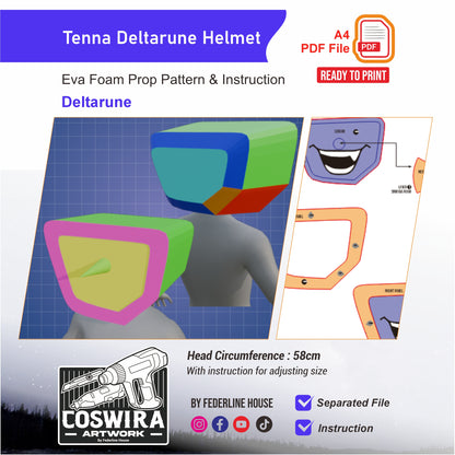Tenna Deltarune Helmet Prop Pattern Template – EVA Foam Pattern for Cosplay and DIY Builds Inspired by Deltarune
