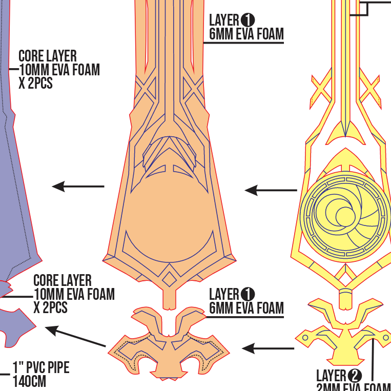 The Bell Claymore White Version Prop Pattern Template – EVA Foam Pattern for Cosplay and DIY Builds Inspired by Genshin Impact