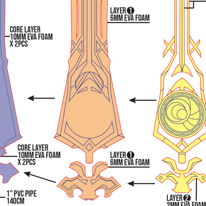 The Bell Claymore White Version Prop Pattern Template – EVA Foam Pattern for Cosplay and DIY Builds Inspired by Genshin Impact