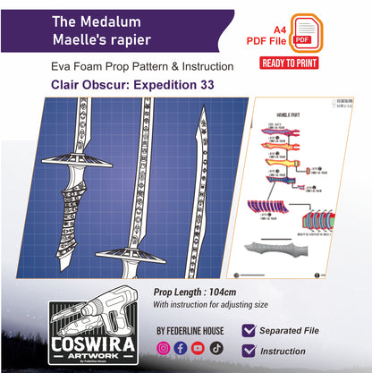The Medalum Maelle’s Rapier Prop Pattern Template – EVA Foam Pattern for Cosplay & DIY Builds Inspired by Clair Obscur: Expedition 33