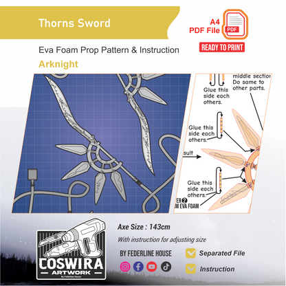 Thorns Sword Prop Pattern Template – EVA Foam Pattern for Cosplay and DIY Builds Inspired by Arknights