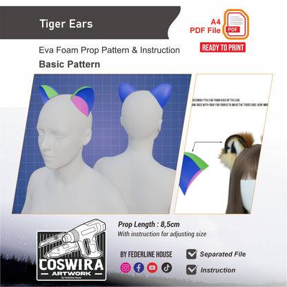 Tiger Ears Prop Pattern Template – EVA Foam Pattern for Cosplay and DIY Builds Inspired by Animal Fantasy Style