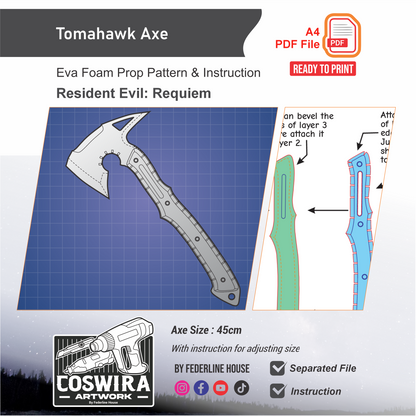 Tomahawk Axe Prop Pattern Template – EVA Foam Pattern for Cosplay and DIY Builds Inspired by Resident Evil Requiem Game