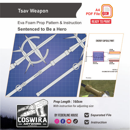 Tsav Weapon Prop Pattern Template – EVA Foam Pattern for Cosplay and DIY Builds Inspired by Sentenced to Be a Hero Anime