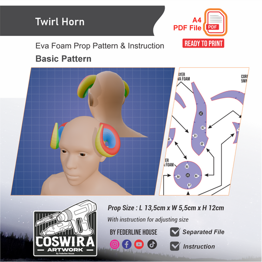 Twirl Horn Prop Pattern Template – EVA Foam Pattern for Cosplay and DIY Builds Inspired by Fantasy Creature Style