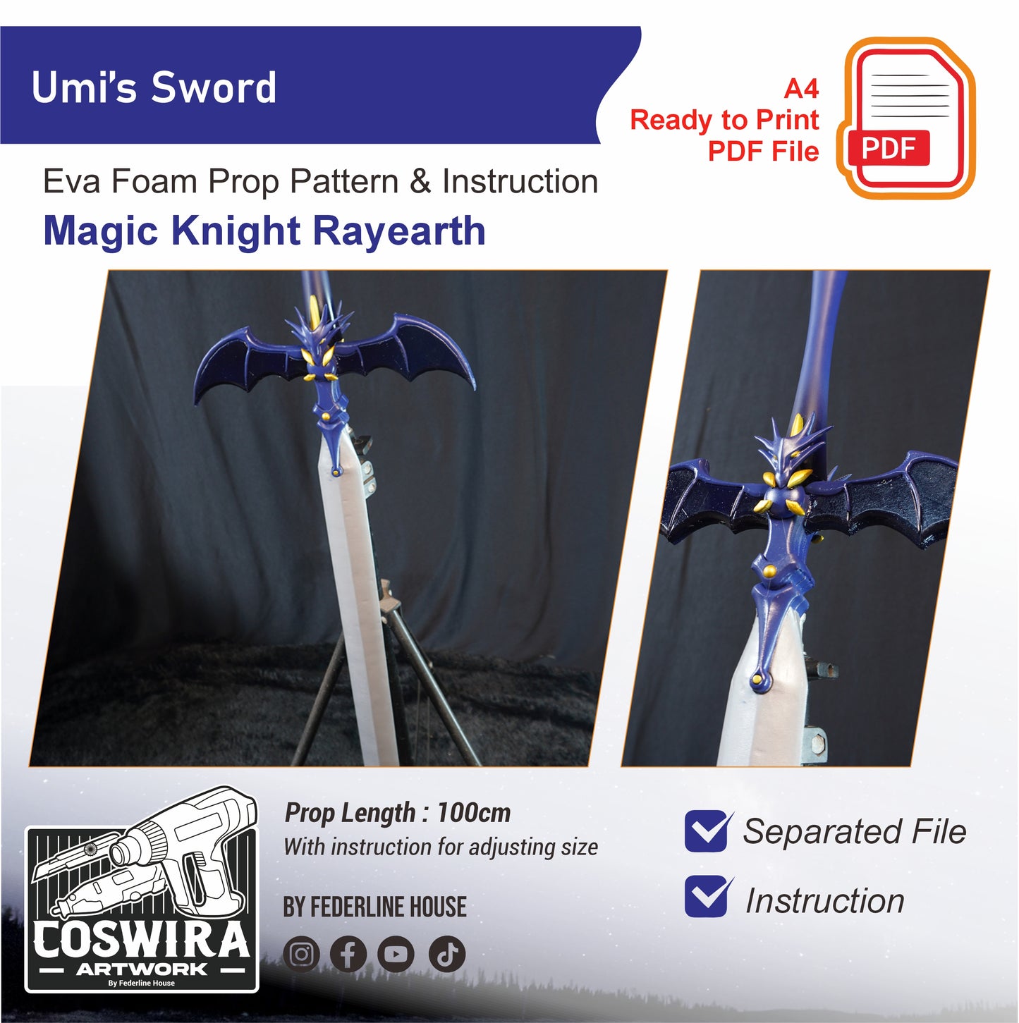 Umi’s Sword Prop Pattern Template – EVA Foam Pattern for Cosplay & DIY Builds Inspired by Magic Knight Rayearth