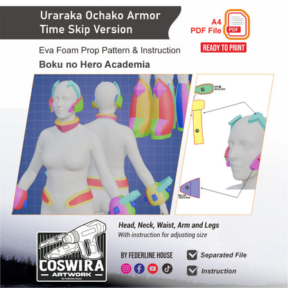 Uraraka Ochako Time Skip Armor Prop Pattern Template – EVA Foam Pattern for Cosplay and DIY Builds Inspired by My Hero Academia Anime