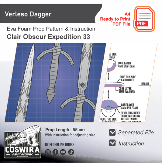 Verleso Dagger Prop Pattern Template – EVA Foam Pattern for Cosplay & DIY Builds Inspired by Clair Obscur: Expedition 33