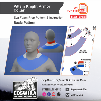 Cosplay Armor Pattern Villain Knight Armor Collar Pattern Template – EVA Foam Cosplay PDF fo ...
