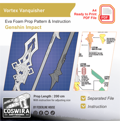 Vortex Vanquisher Prop Pattern Template – EVA Foam Pattern for Cosplay & DIY Builds Inspired by Genshin Impact