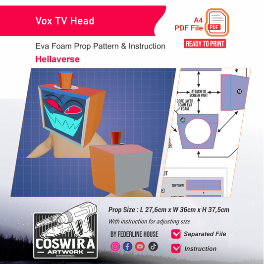 Vox TV Head Helmet Prop Pattern Template – EVA Foam Pattern for Cosplay and DIY Builds Inspired by Hellaverse