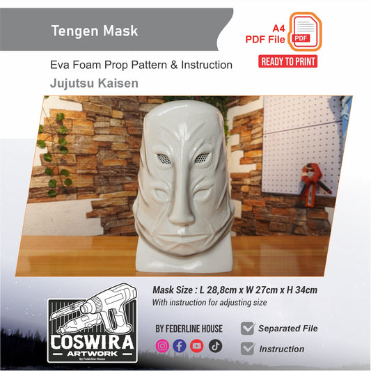 Tengen Mask Prop Pattern Template – EVA Foam Pattern for Cosplay & DIY Builds Inspired by Jujutsu Kaisen