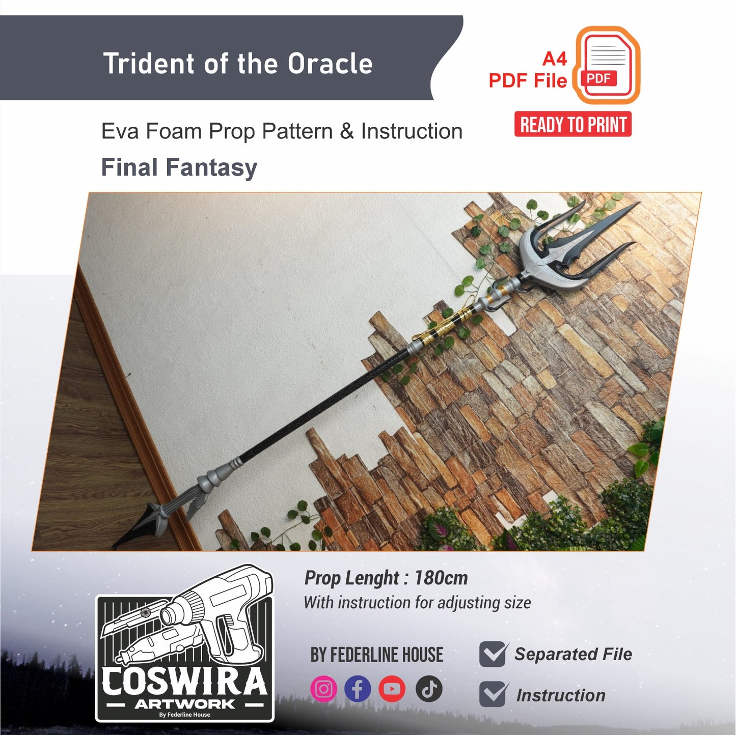 Lunafreya Trident (Trident of the Oracle) Prop Pattern Template – EVA Foam Pattern for Cosplay & DIY Builds Inspired by Final Fantasy XV