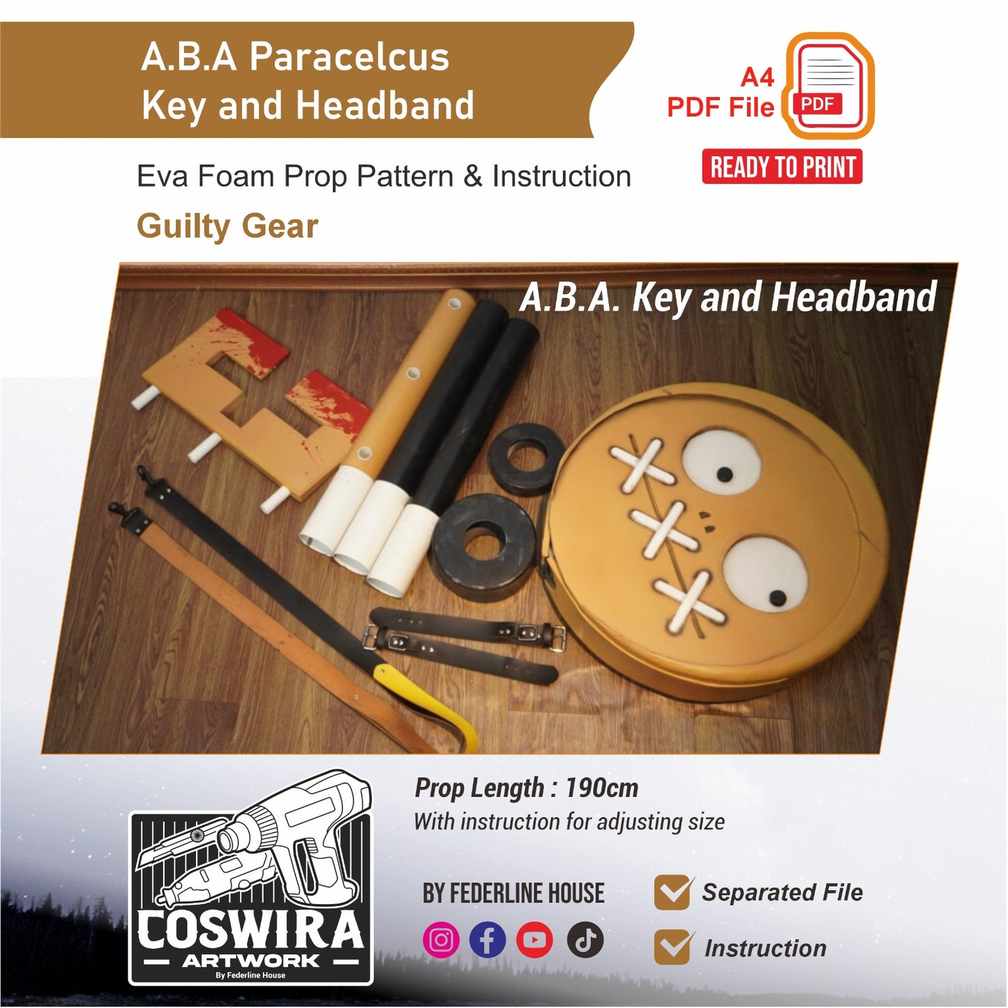 A.B.A Paracelsus Key & Headband Prop Pattern – EVA Foam Template Inspired by Guilty Gear Cosplay