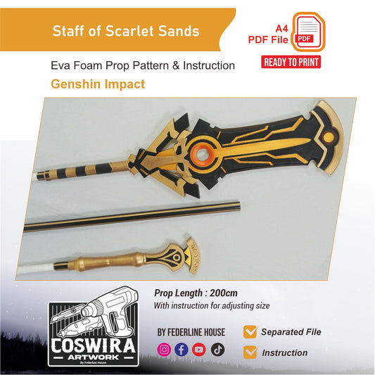 Prop Pattern: Staff of the Scarlet Sands from Genshin Impact Cosplay Template Blueprint PDF