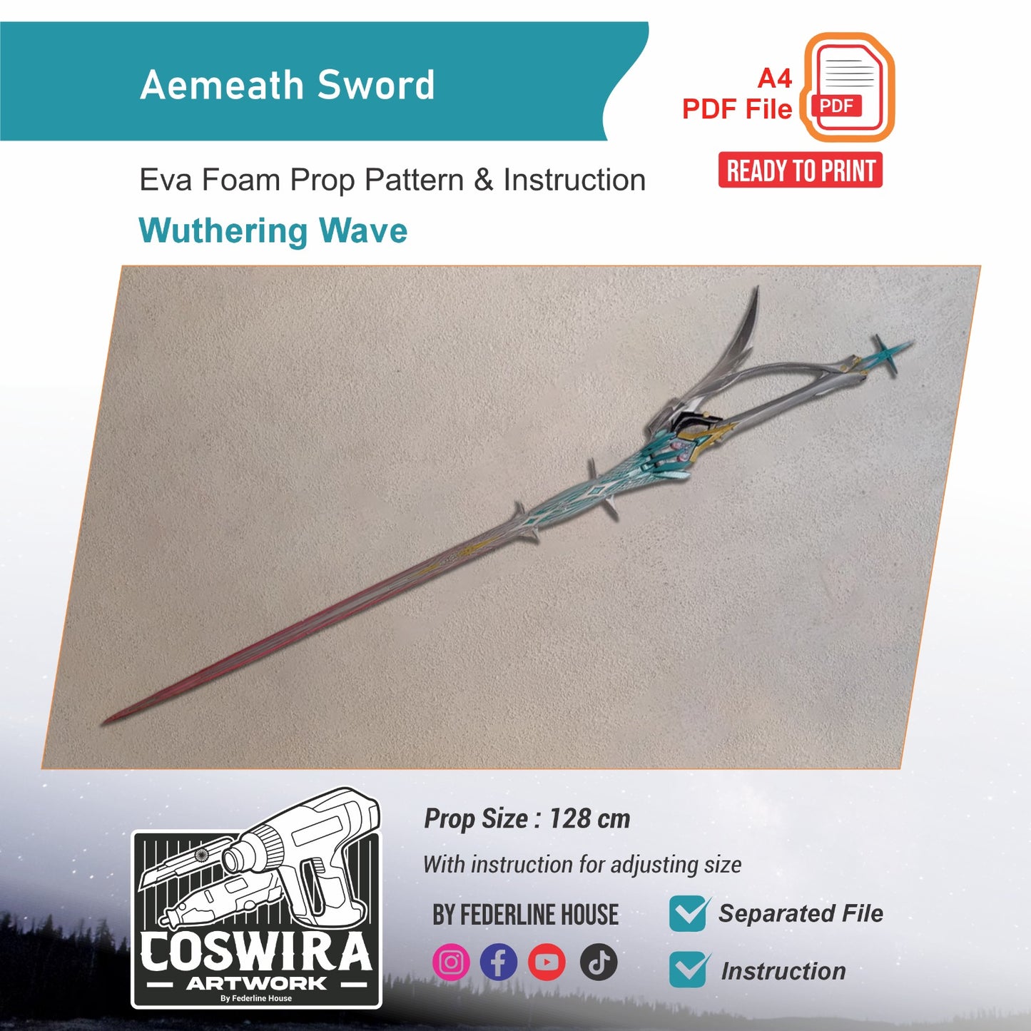 Aemeth Sword Prop Pattern Template – EVA Foam Pattern for Cosplay and DIY Builds Inspired by Fantasy Weapon Design