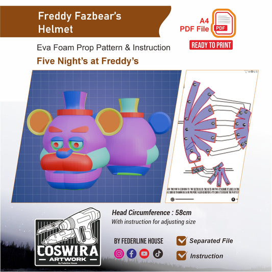 Freddy Fazbear Helmet Prop Pattern Template – EVA Foam Pattern for Cosplay and DIY Builds Inspired by Five Nights at Freddy's