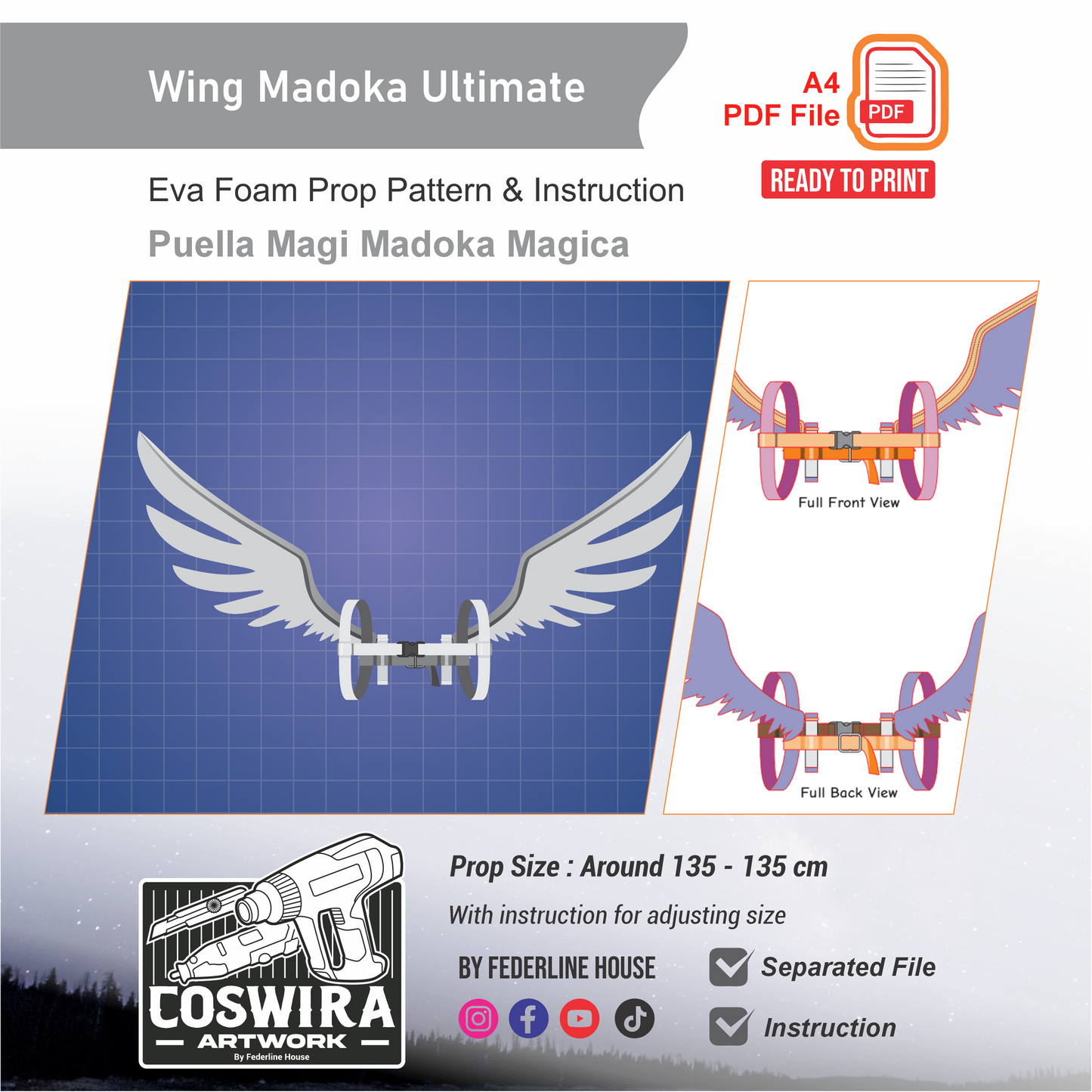 Ultimate Madoka Wing Prop Pattern Template – EVA Foam Pattern for Cosplay and DIY Builds Inspired by Puella Magi Madoka Magica Anime