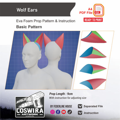 Wolf Ears Prop Pattern Template – EVA Foam Pattern for Cosplay and DIY Builds Inspired by Animal Fantasy Style