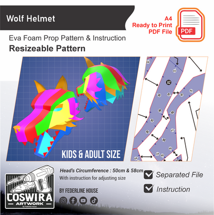 Wolf Helmet Basic Pattern Template – EVA Foam Pattern for Cosplay & DIY Builds