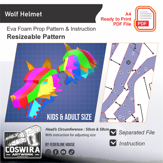 Wolf Helmet Basic Pattern Template – EVA Foam Pattern for Cosplay & DIY Builds